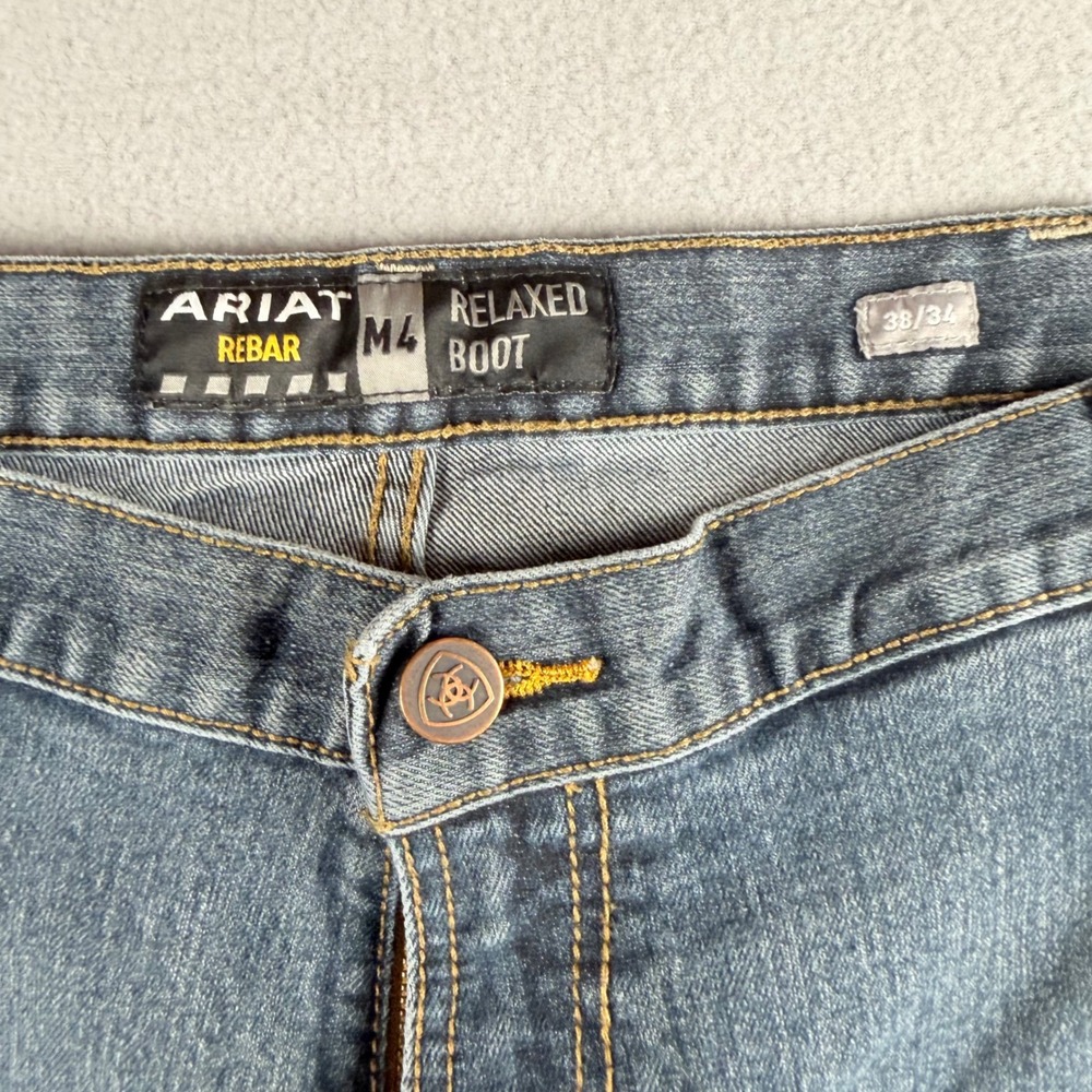 Ariat Rebar M4 Relaxed Boot Cut Jeans Mens 38x34 Medium Wash Cowboy Work Pants